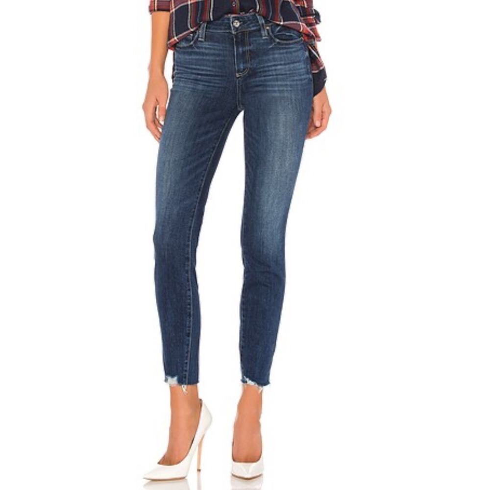 PAIGE Verdugo Ankle Jeans Women Size 28 Dark Wash‎ Distressed Raw Hem Slim Fit